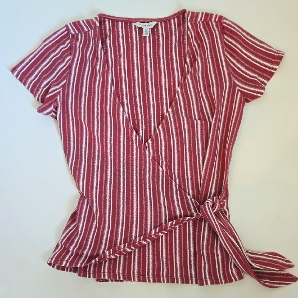Lucky Brand Striped Maroon Wrap Top